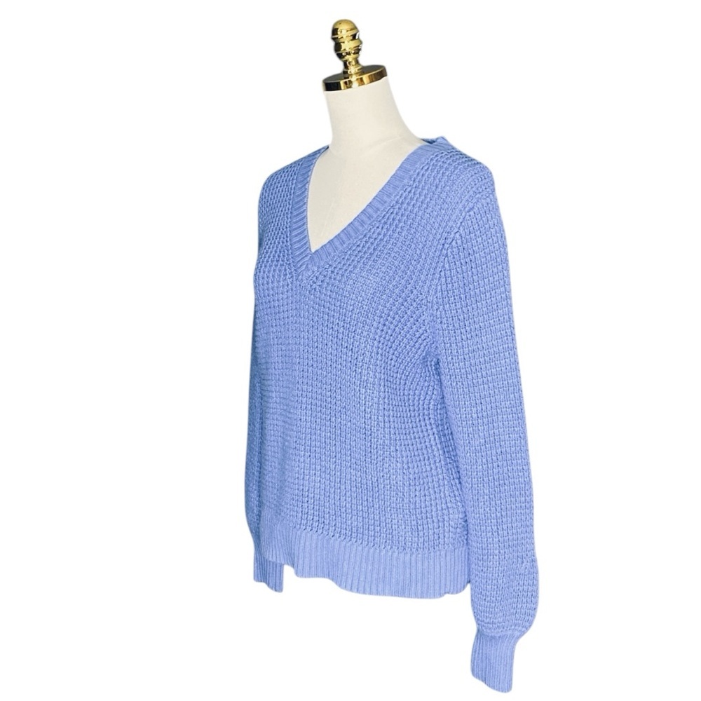 J.CREW Women’s Cotton Periwinkle, Chunky knit, V-neck Long Sleeve Sweater XL - Picture 4 of 7